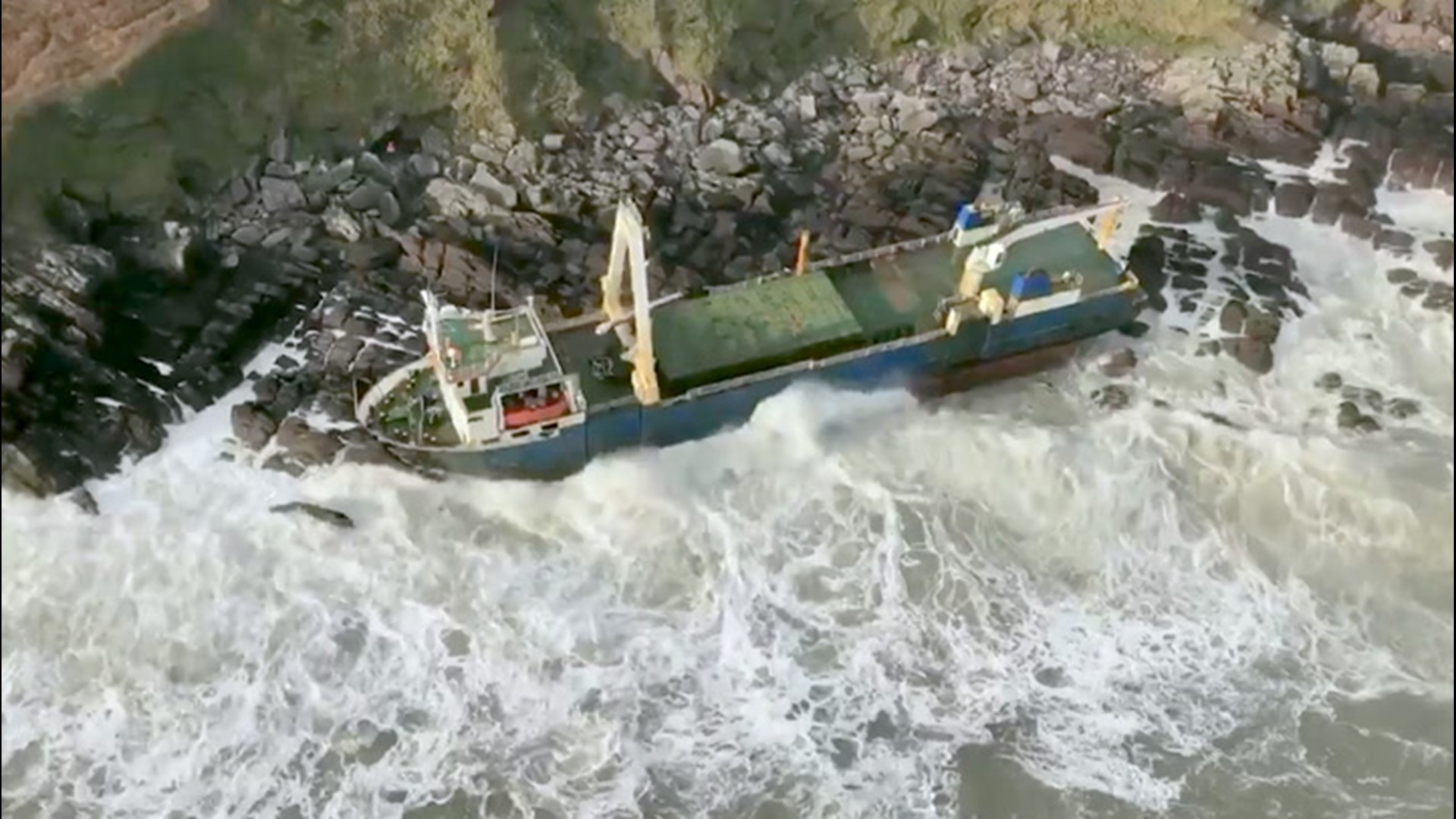 A vessel which had been drifting out a sea since September 2018, ran aground near Ballycotton, Ireland, on Feb. 16 because of Storm Dennis.