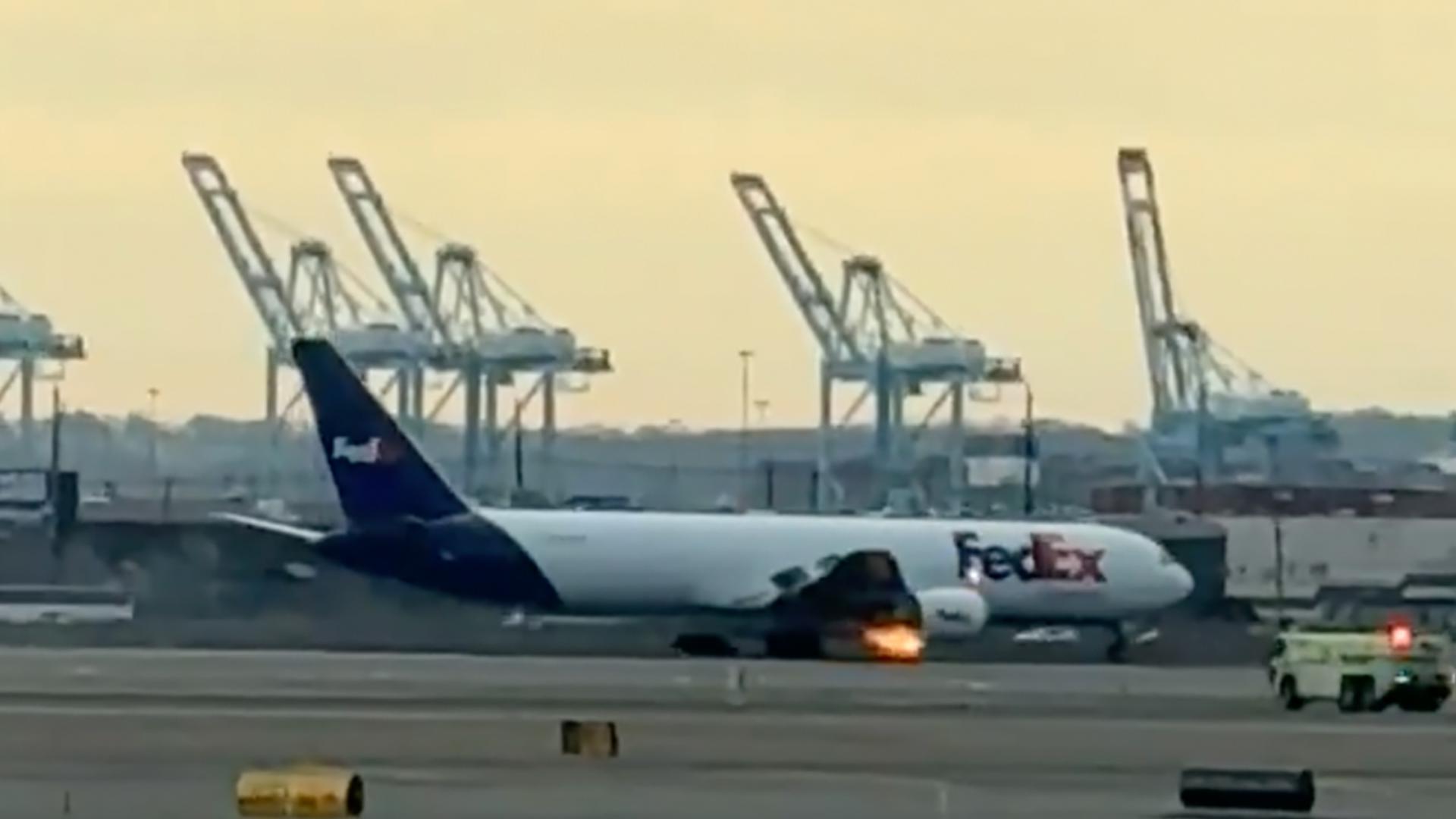 FedEx plane engine catches fire following bird strike, makes emergency ...