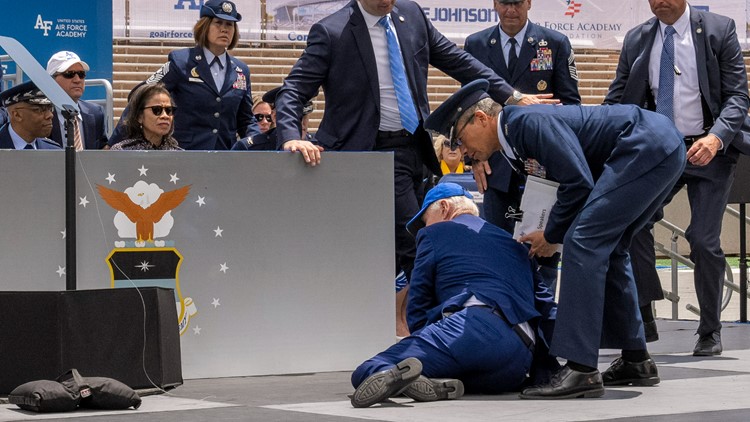 Biden falls during US Air Force Academy graduation ceremony