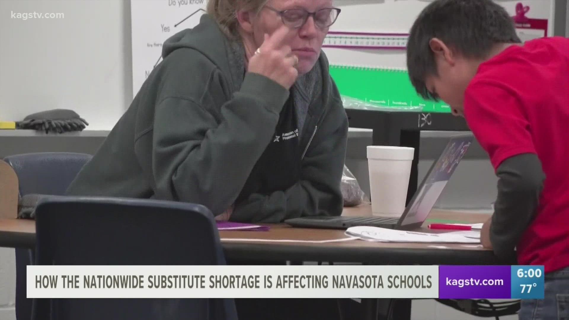 Navasota school officials said they are struggling with finding enough substitutes when their teachers need to take time off.