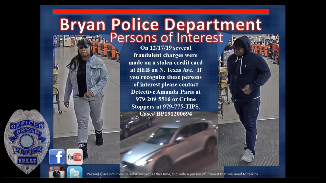 Bryan PD looking for stolen credit card users