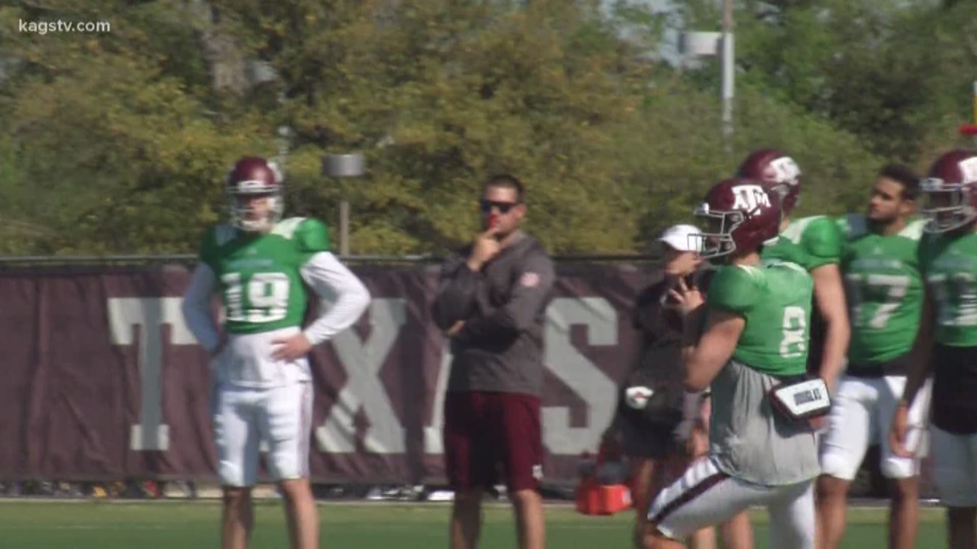 The Aggie football team is about to be halfway through spring practice, and the back-up quarterback derby is far from over.