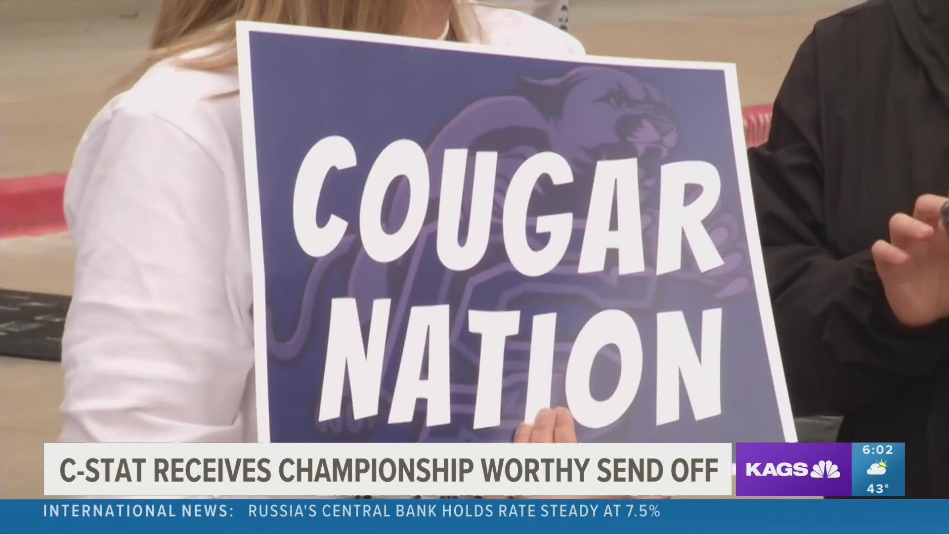 Despite the last day of the semester and finals being on the minds of students, the College Station Cougars got a send-off for their championship match this Saturday