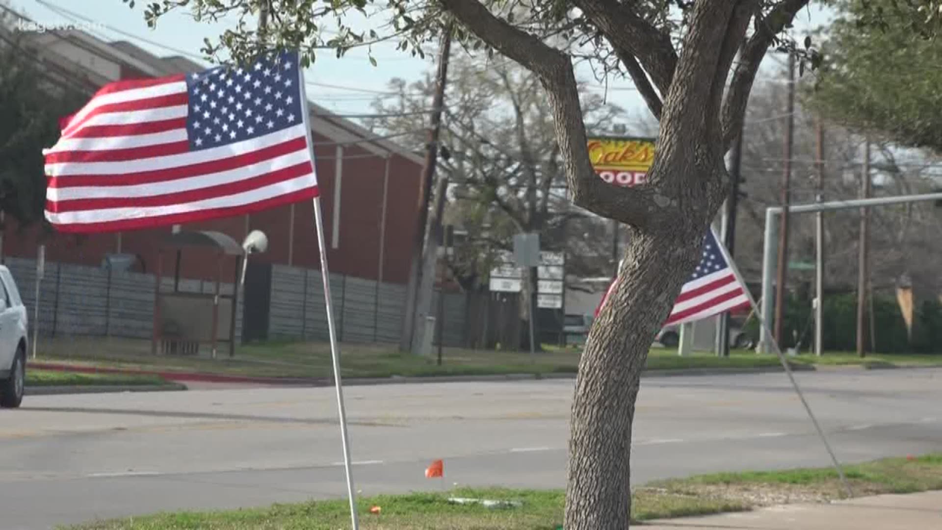 The flags were set up by a local Boy Scout troop with the help of the Bryan Rotary Club.