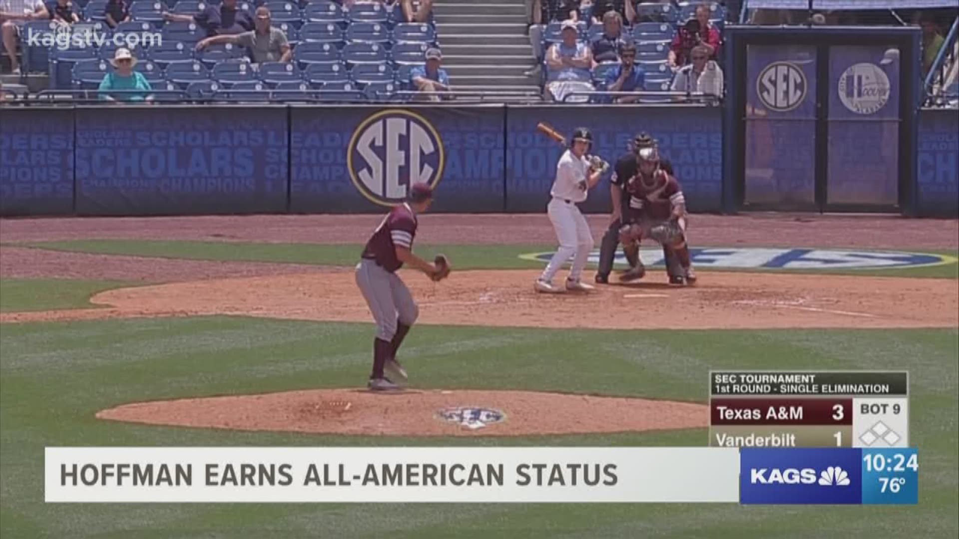 Texas A&M relief pitcher Nolan Hoffman garnered a spot on the American Baseball Coaches Association/Rawlings All-America Second Team the ABCA announced over the weekend.