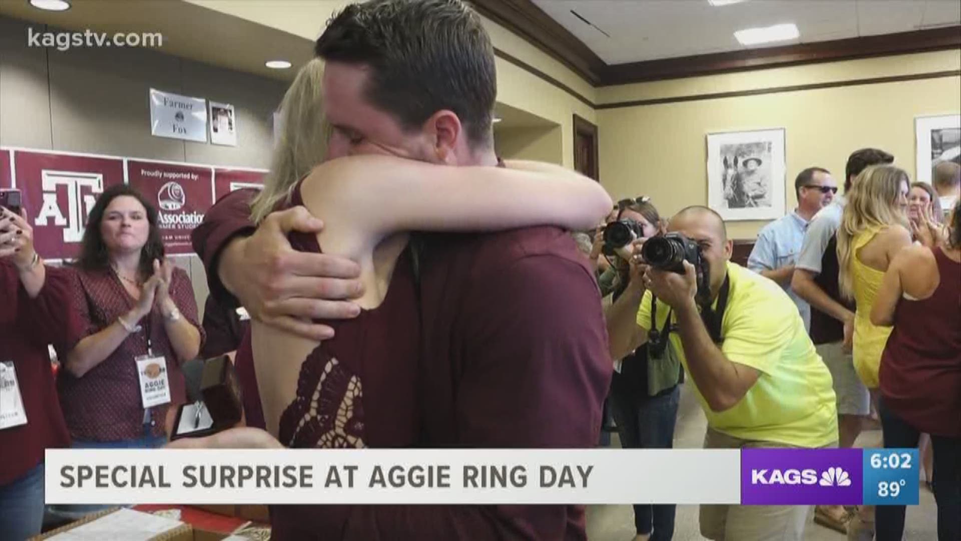 A&M student Cody West shocked his longtime girlfriend Lauren Douglass with a surprise proposal today.