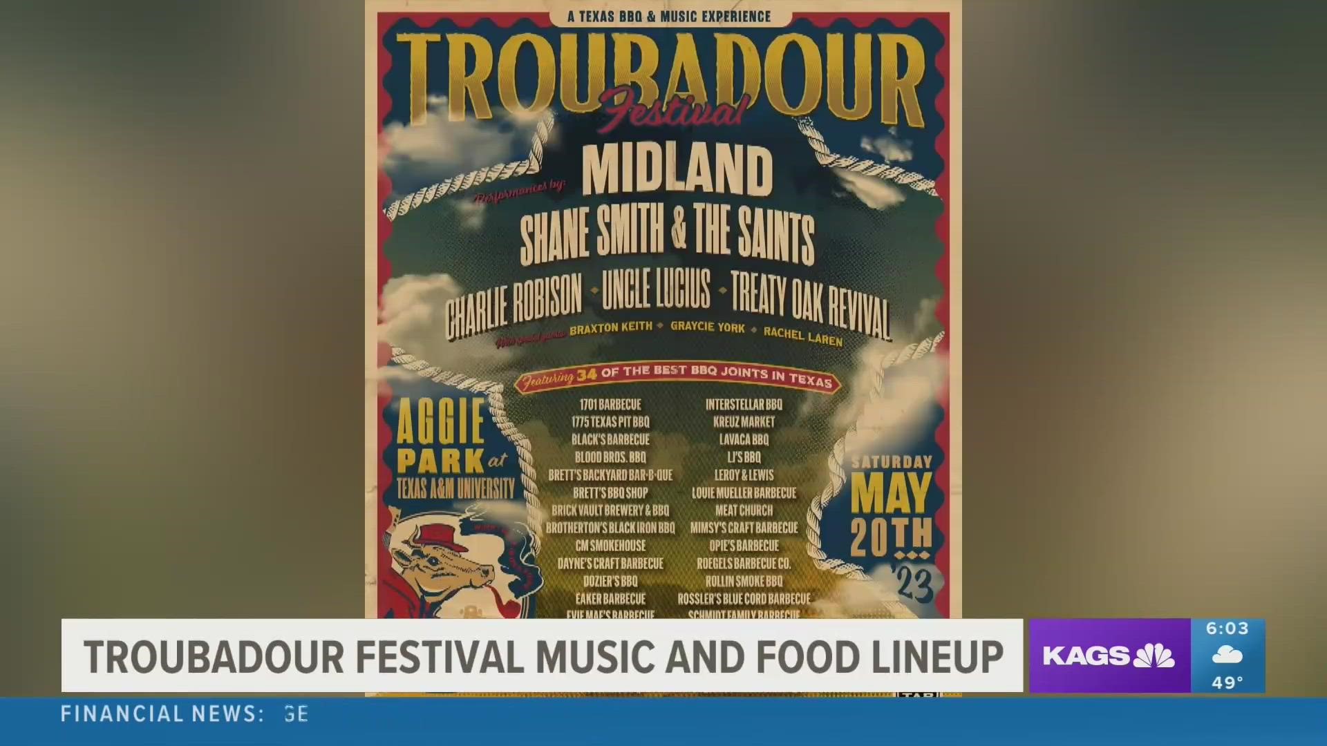 The festival take place on May 20 at Aggie Park and tickets go on sale on March 3.