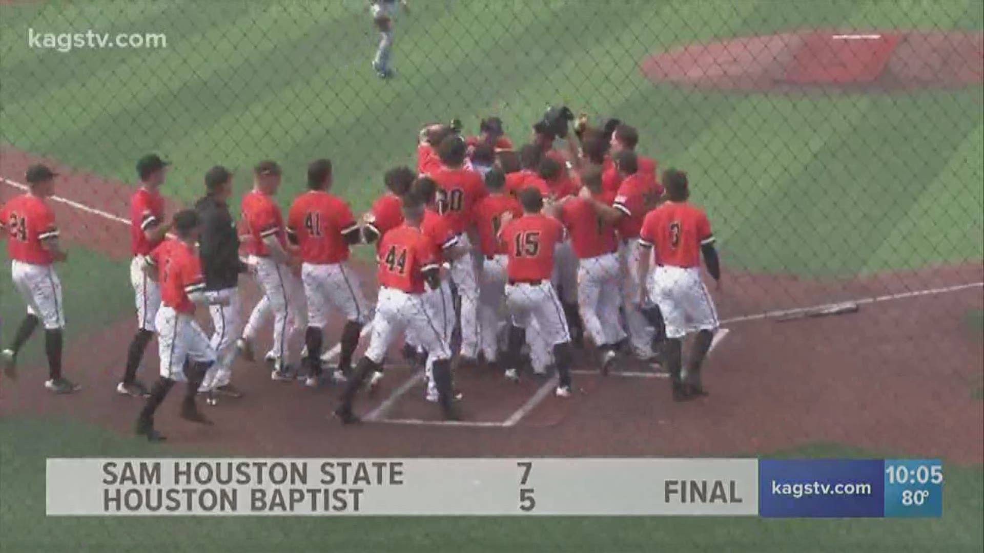 Clayton Harp drilled a 2-run home run in the bottom of the ninth inning to give Sam Houston State a 7-5 win over Houston Baptist.