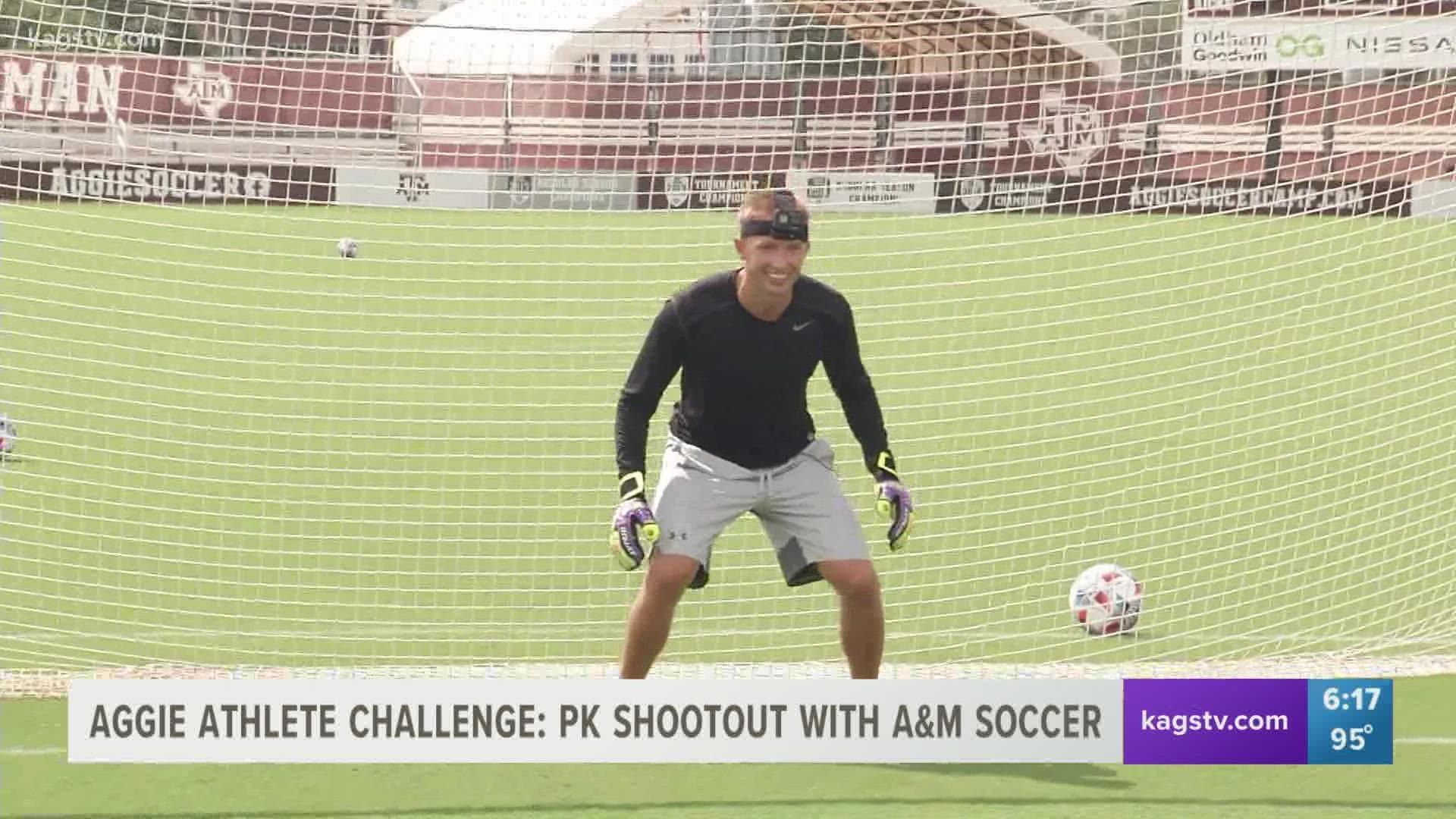 Mike Lucas and Justin Woodard challenged the Texas A&M soccer team to a penalty kick shootout. It didn't go well for Team KAGS