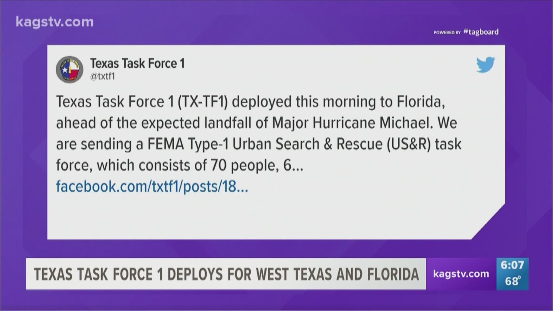 Texas Task Force one helps the search for people in West Texas and deploys to Florida ahead of Hurricane Michael.
