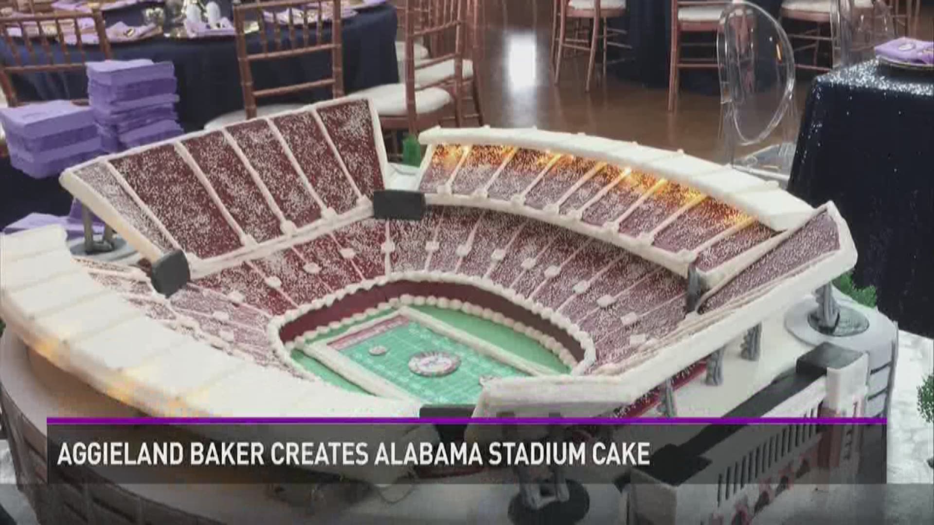 A University of Alabama fan hires a local baker to make a stadium cake for her wedding.