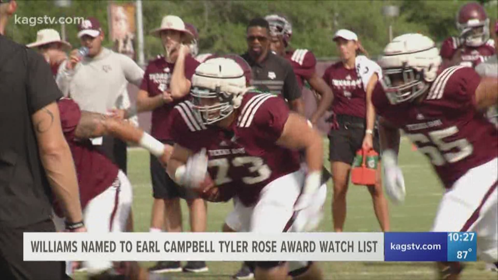 Head coach Jimbo Fisher reflects on the Aggies first scrimmage, and running back Trayveon Williams finds himself on another preseason award watch list.