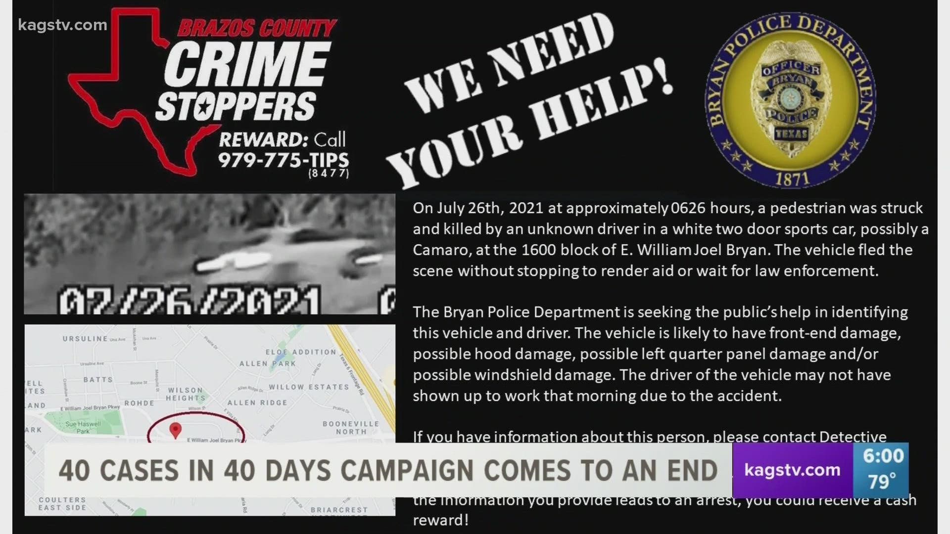 The Brazos County Crime Stoppers used social media and other news outlets to highlight 40 active crime cases in Brazos County