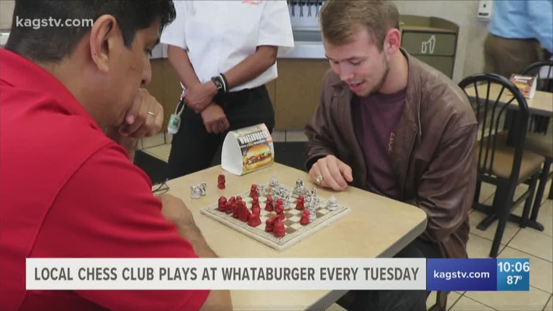 Burgers, bishops, and strategy both in and out of local fast food booths. That's what you'll find most Tuesday nights at a Whataburger here in Bryan. Our own Lisa Primrose met with the chess club that started it all.