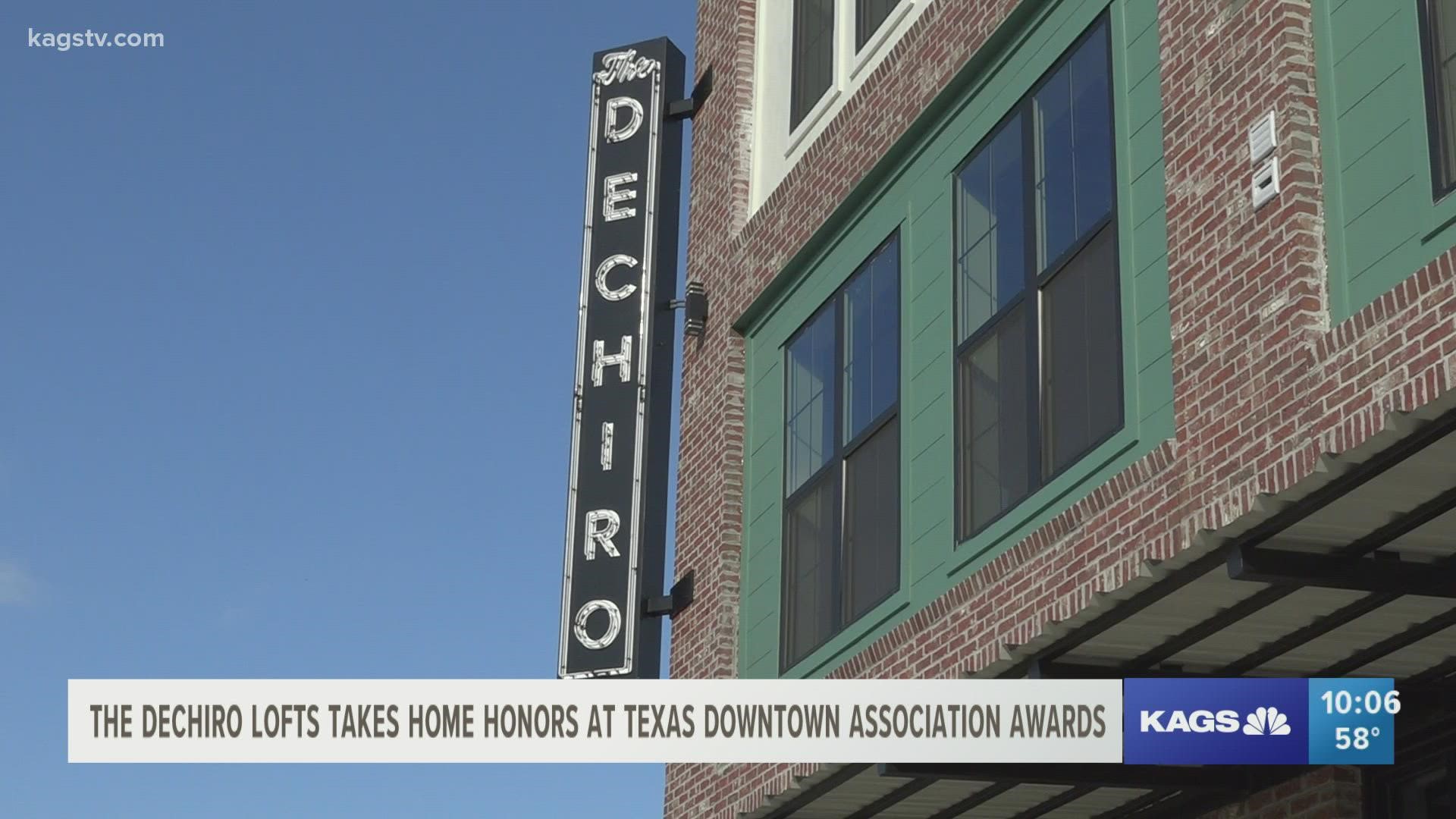 The Dechiro Lofts in Downtown Bryan won the "Best New Construction Site in a Population over 50,000" Award last week