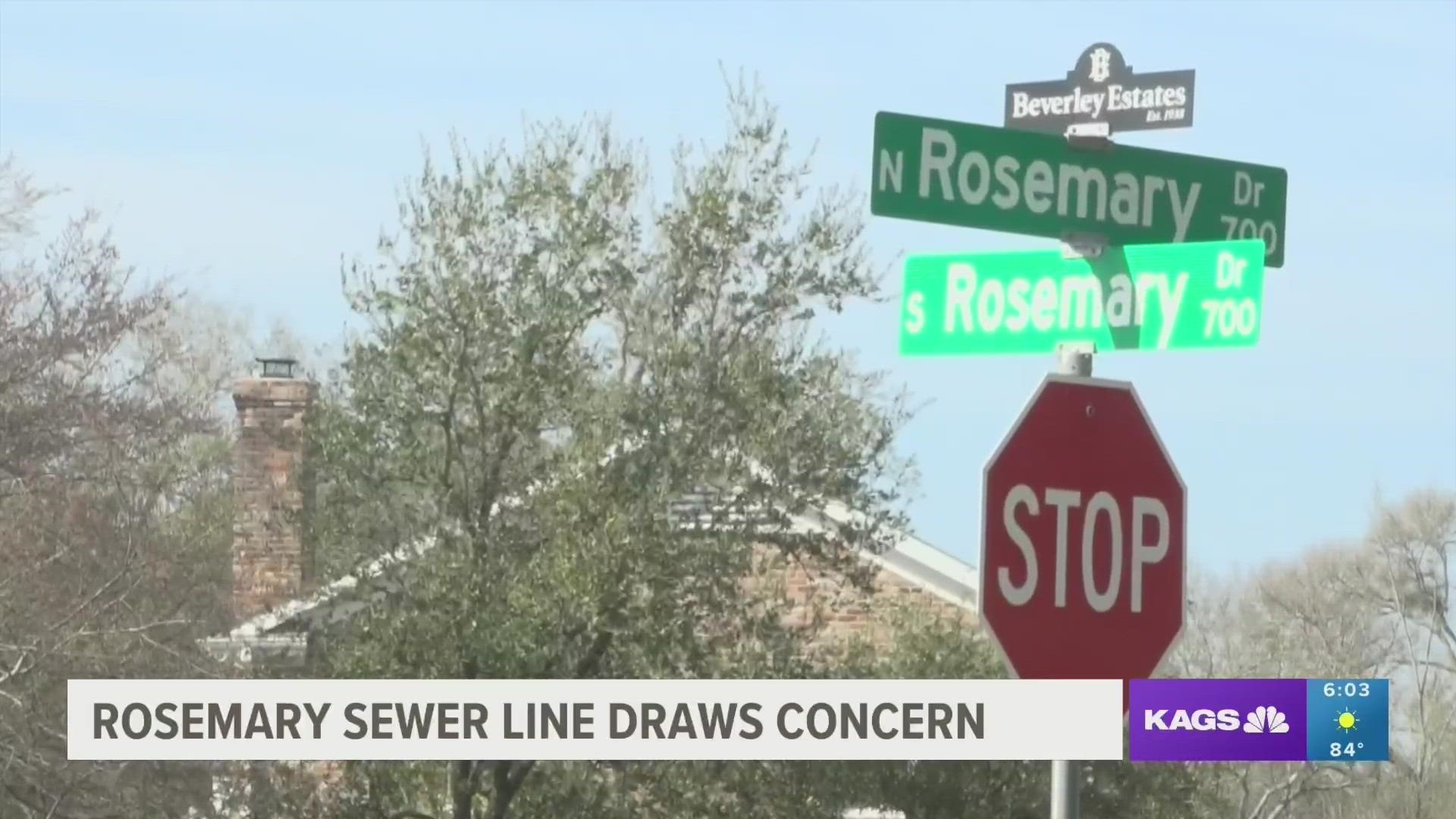 The City of College Station has proposed a potential sewer line to be placed along Rosemary Drive in Bryan.