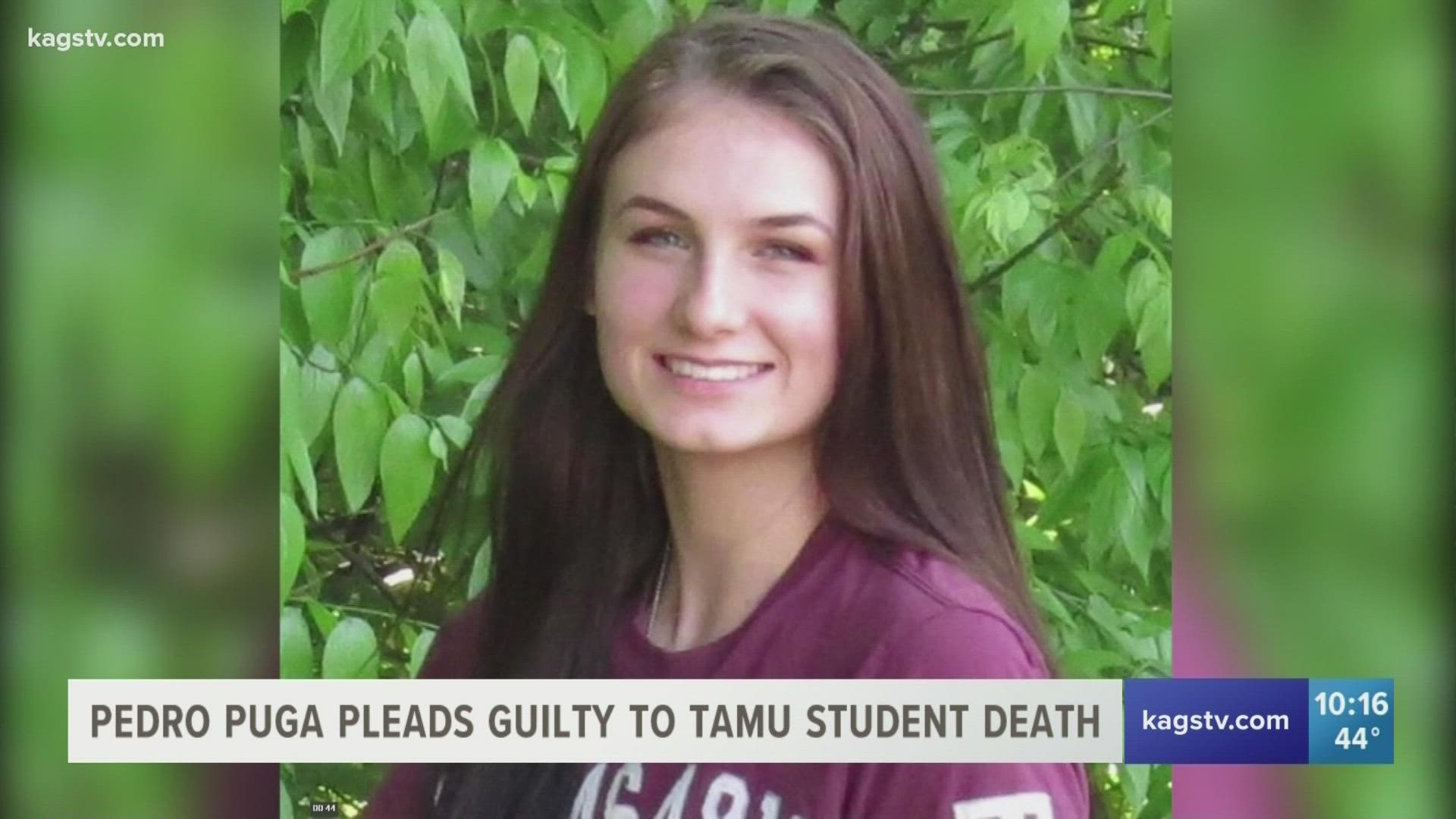 Puga pleaded guilty to three counts, including manslaughter, in the death of Texas A&M sophomore, Carly Beatty.