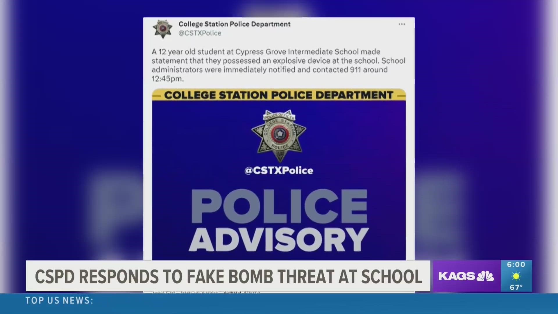 While the school was temporarily placed on lockdown, the order was soon lifted after a bomb was not found on school grounds.