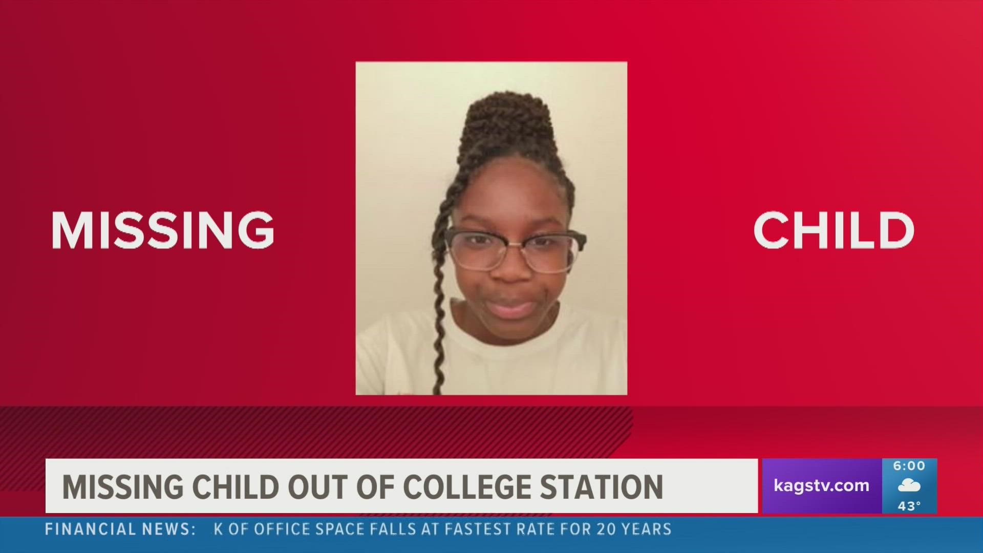 The female in question has reportedly been missing since Wednesday, Nov. 16. She was previously seen in the 300 block of Manuel Drive in College Station.
