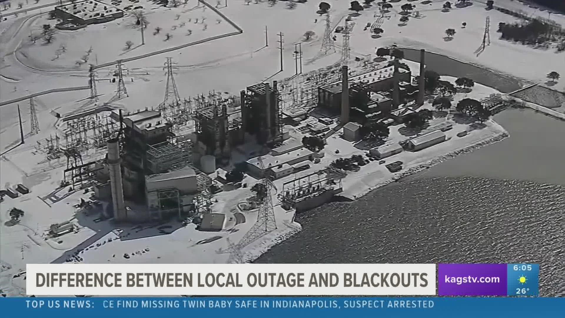 Rolling blackouts and local outages have very different causes and may last for different amounts of time.