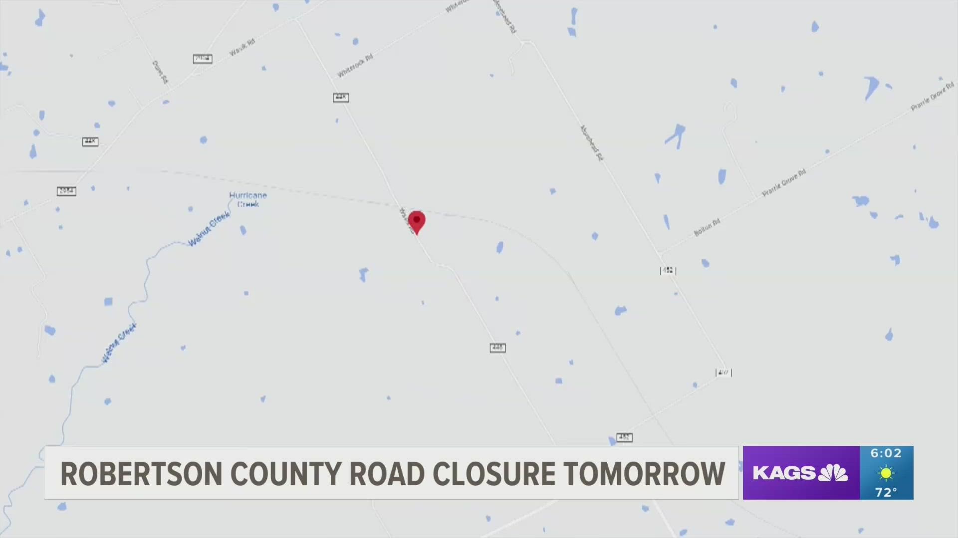 The repairs are set to start at 8 a.m. on Thursday, Feb. 9, and run through the end of the work day, according to the Robertson County Sheriff's Office.