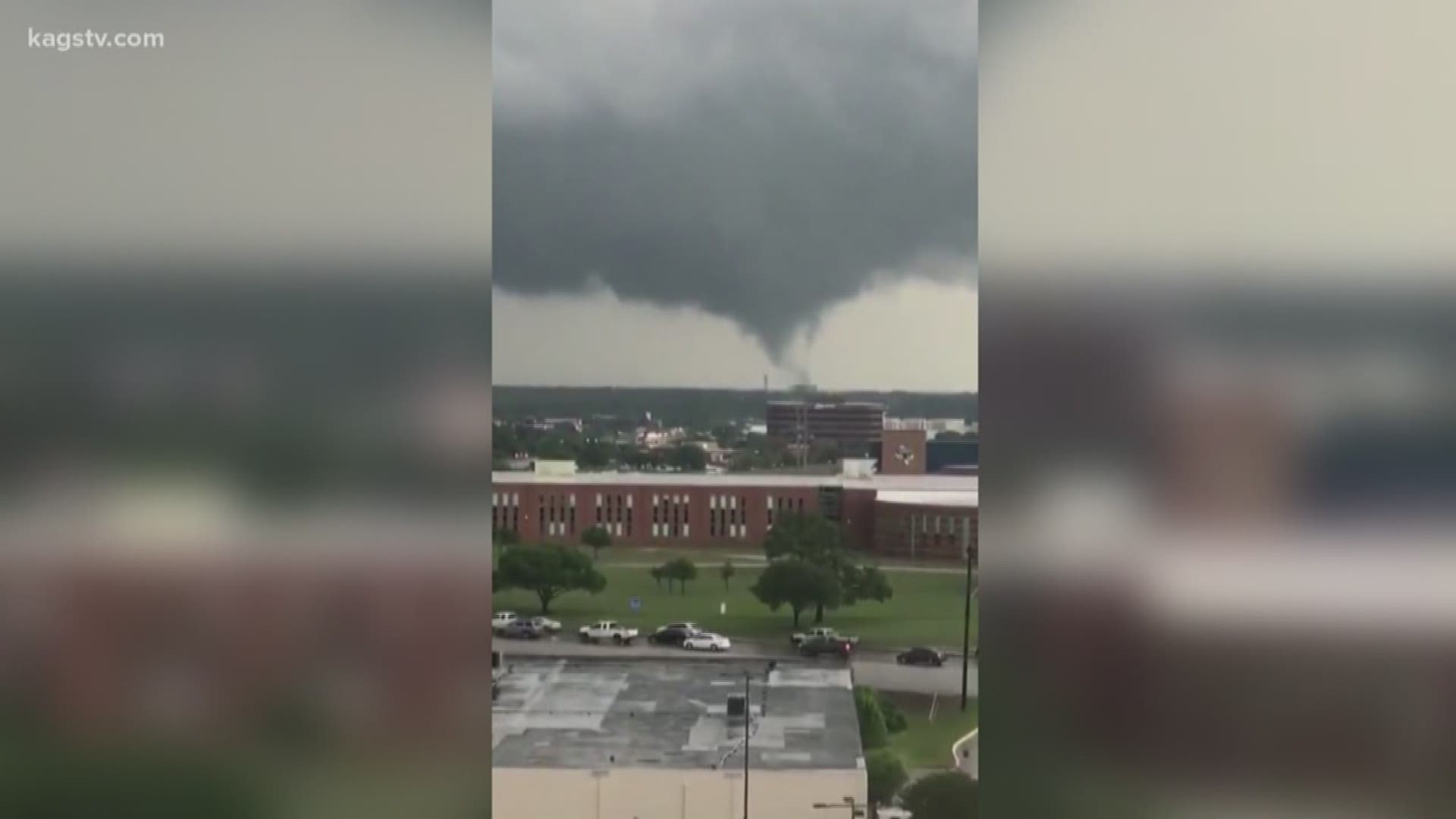 Video of a likely tornado touching down in Bryan, TX on Wednesday around 5 pm.