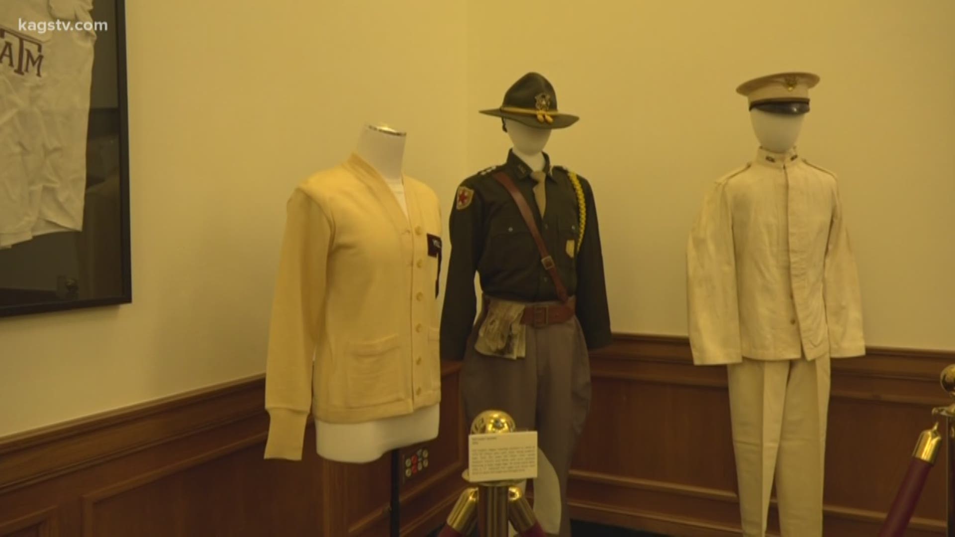 The exhibit celebrates Aggie traditions that go all the way back to the 1890's.