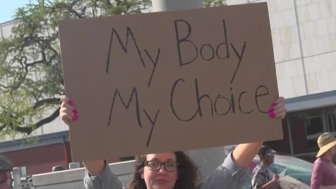 Demonstrators hold abortion rights rally at Brazos County Courthouse