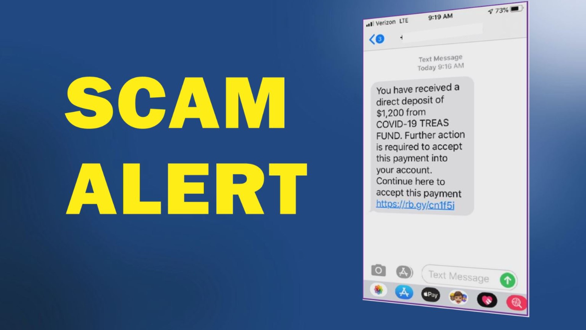 SCAM ALERT Text messages with links to 1,200 COVID19 money