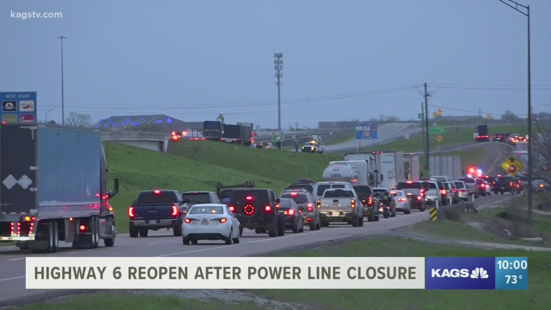 Authorities said a low hanging power line came down and the highway had to be shut down to take care of the issue.
