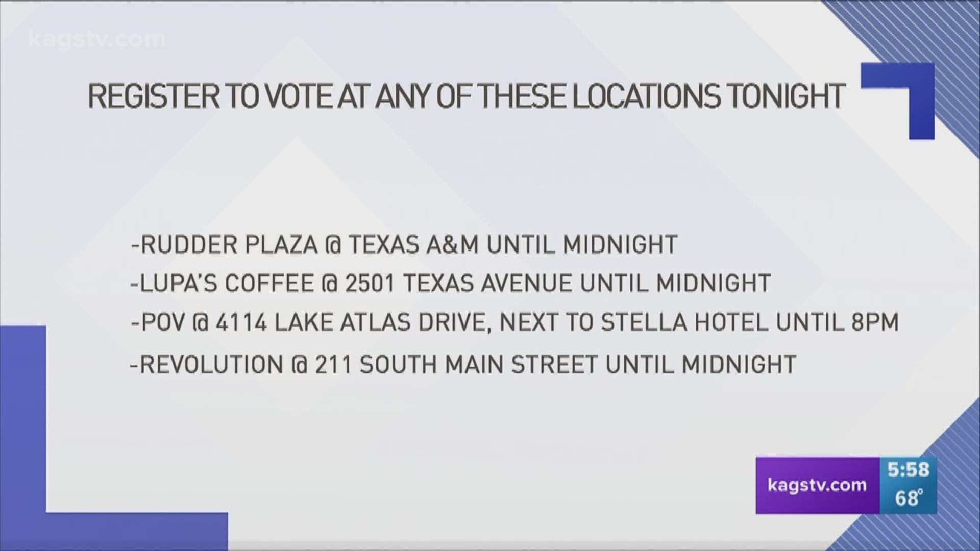 You have until midnight tonight to register to vote in Texas if you haven't already.