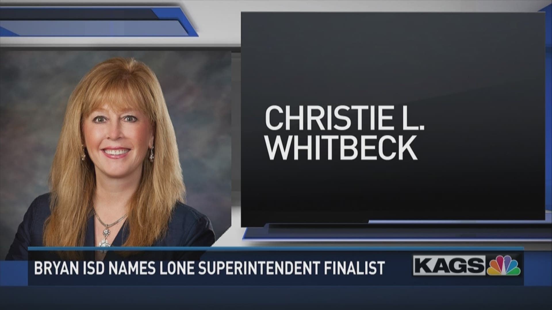 Christie Witbeck, currently working for Fort Bend ISD, named by the school board as the lone finalist for the superintendent position.