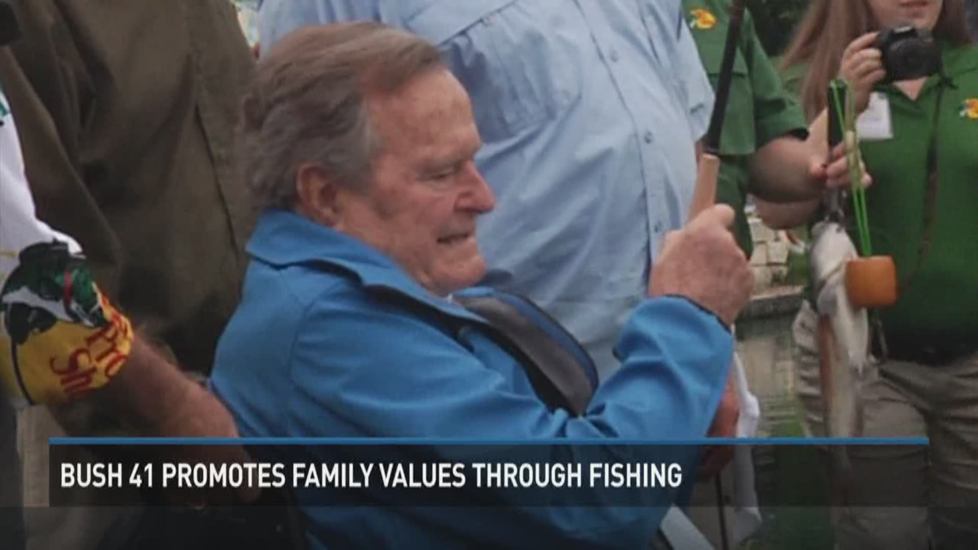 Former President H.W. Bush was at his library today to promote fishing and family values through a new grant. 