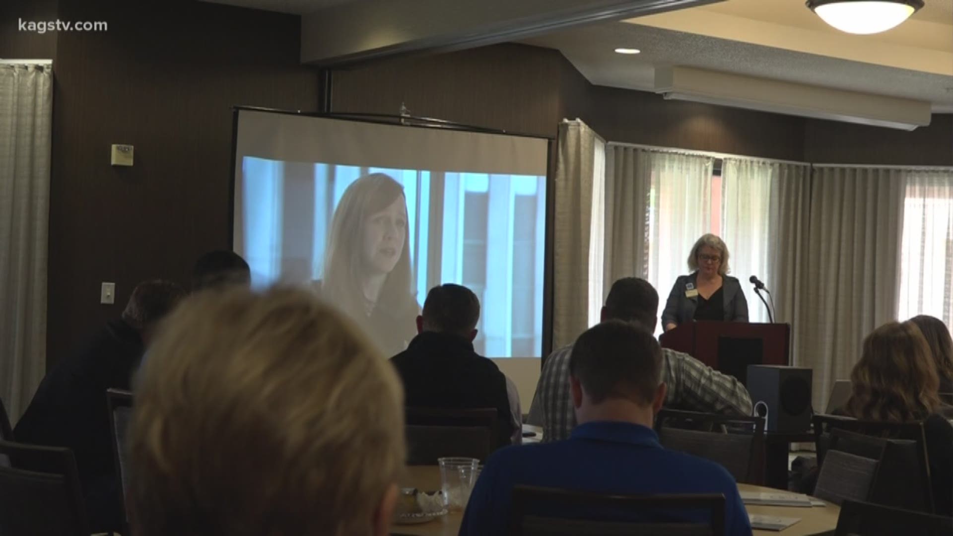 The group of more than 30 gathered at the Bryan-College Station Courtyard Marriott to learn what sex trafficking looks like and how it operates in hotels.