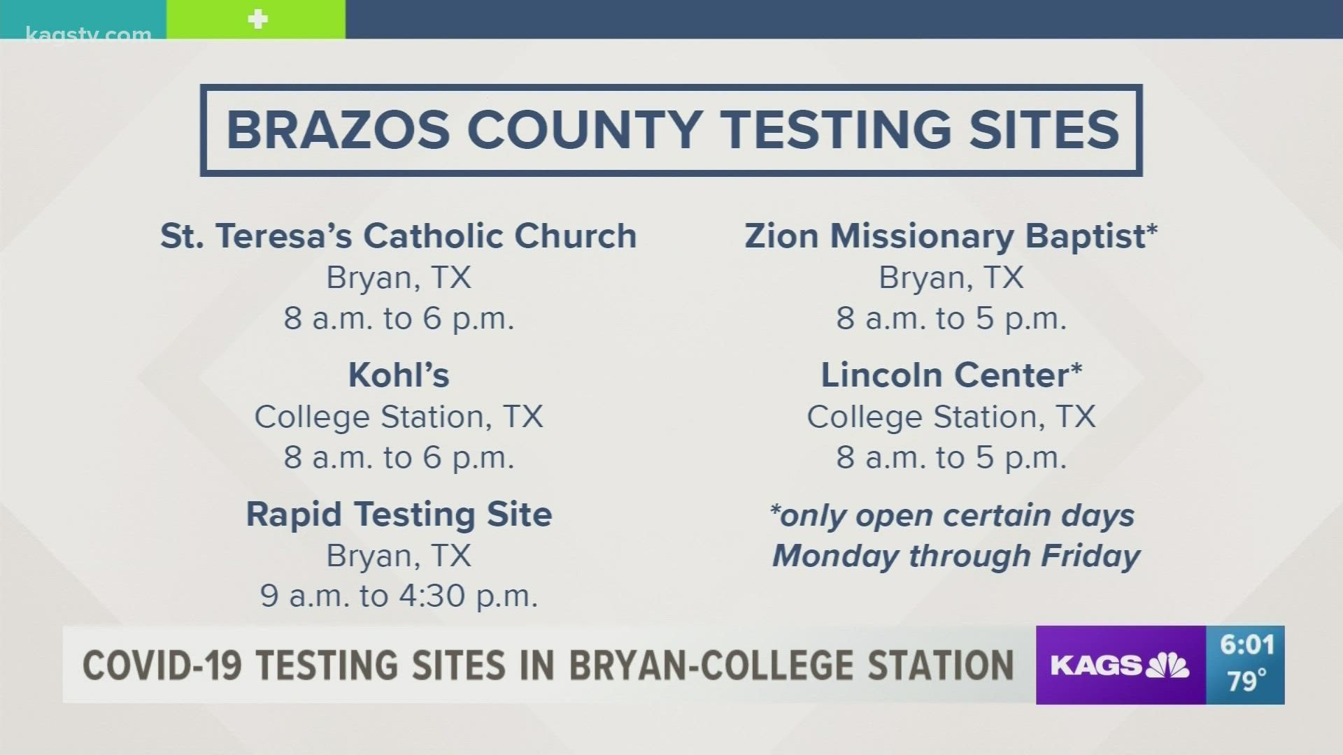 COVID 19 testing sites in Brazos County