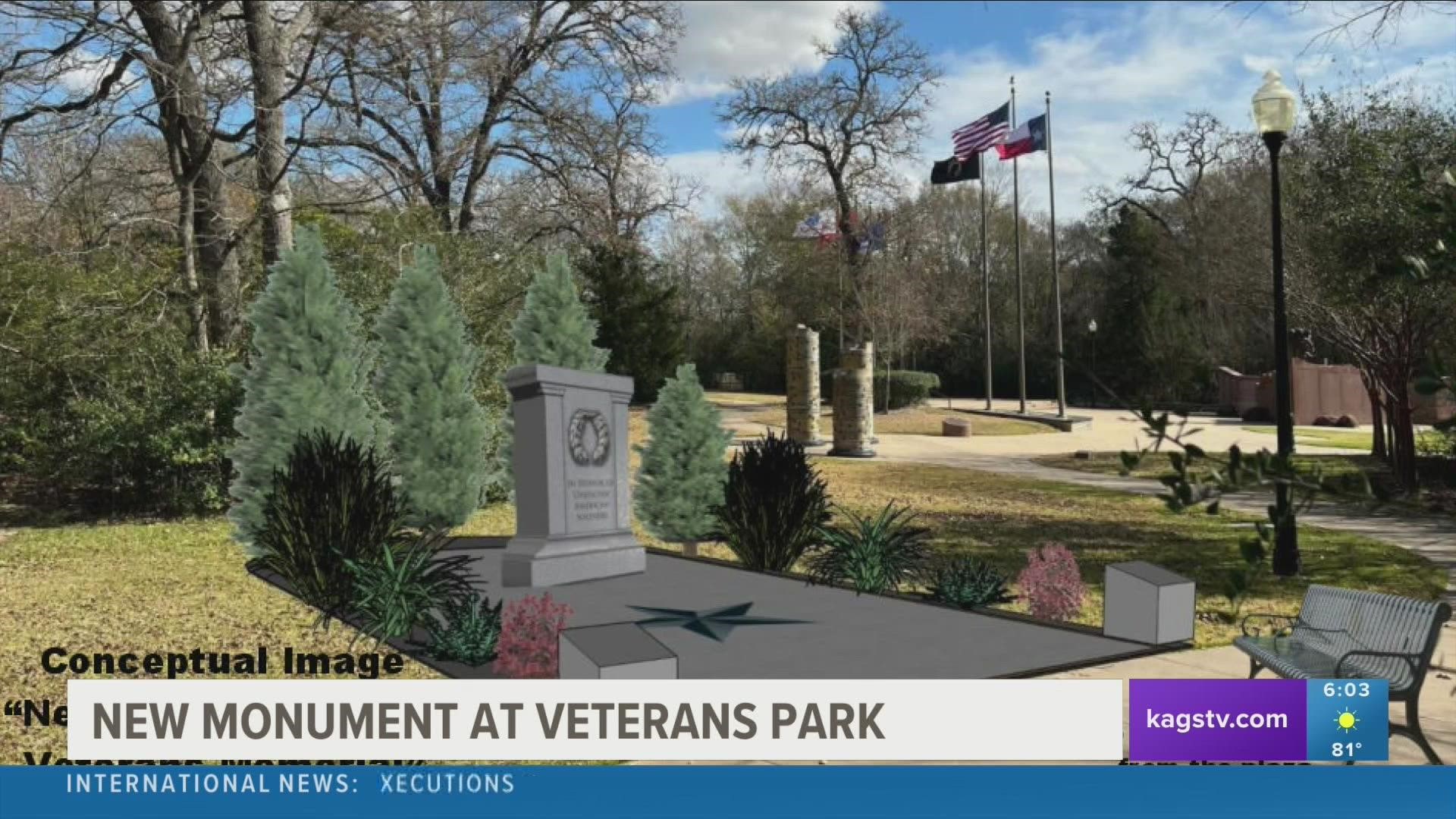 A standing granite monument symbolizing the Tomb of the Unknown Soldier will be made into a focal point in the Never Forget Garden Memorial at Veterans Park.
