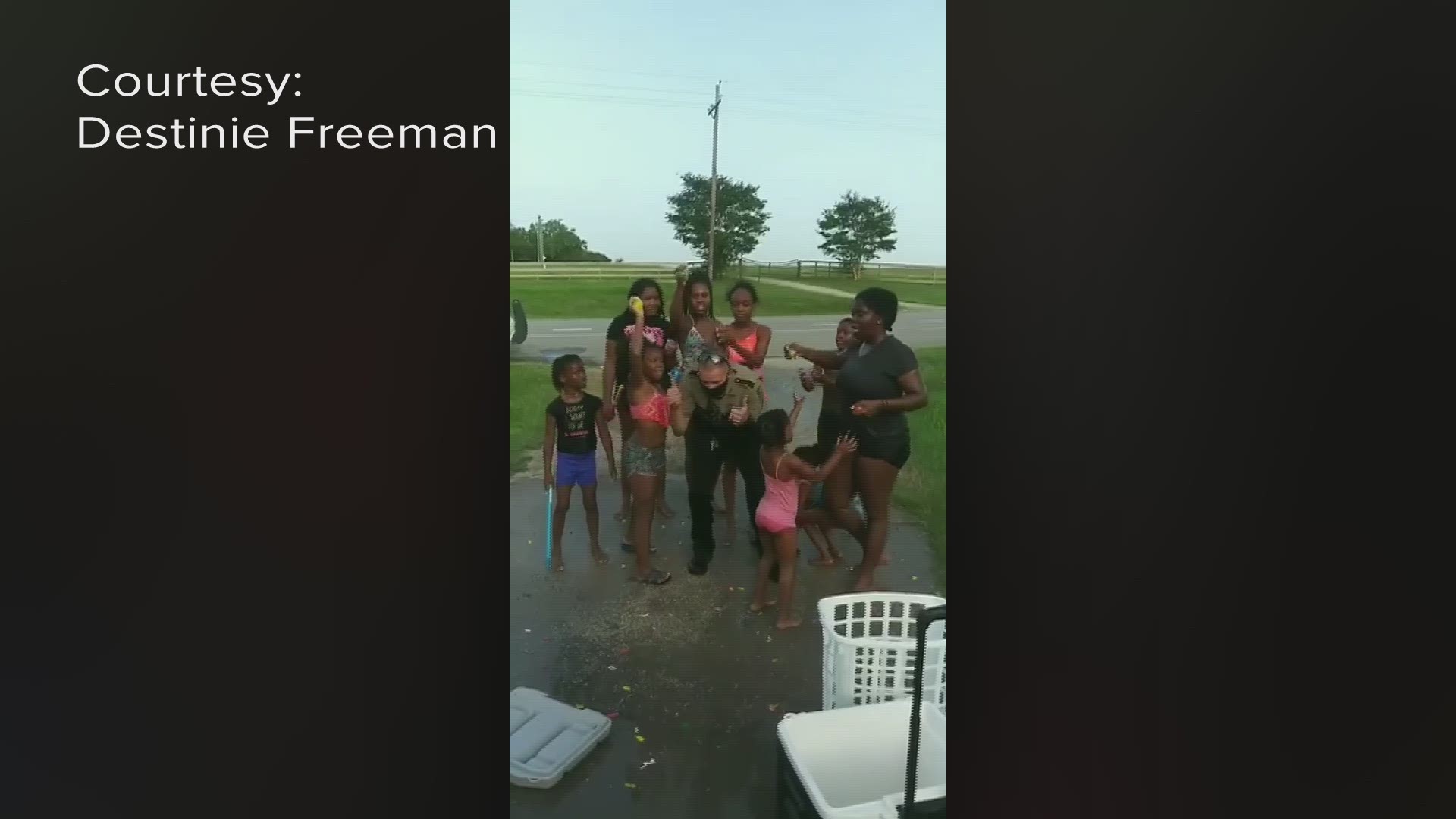 A Grimes County Sheriff's deputy was getting off of work Thursday night when he saw a family having a water balloon fight. He decided to get in on all of the fun.
