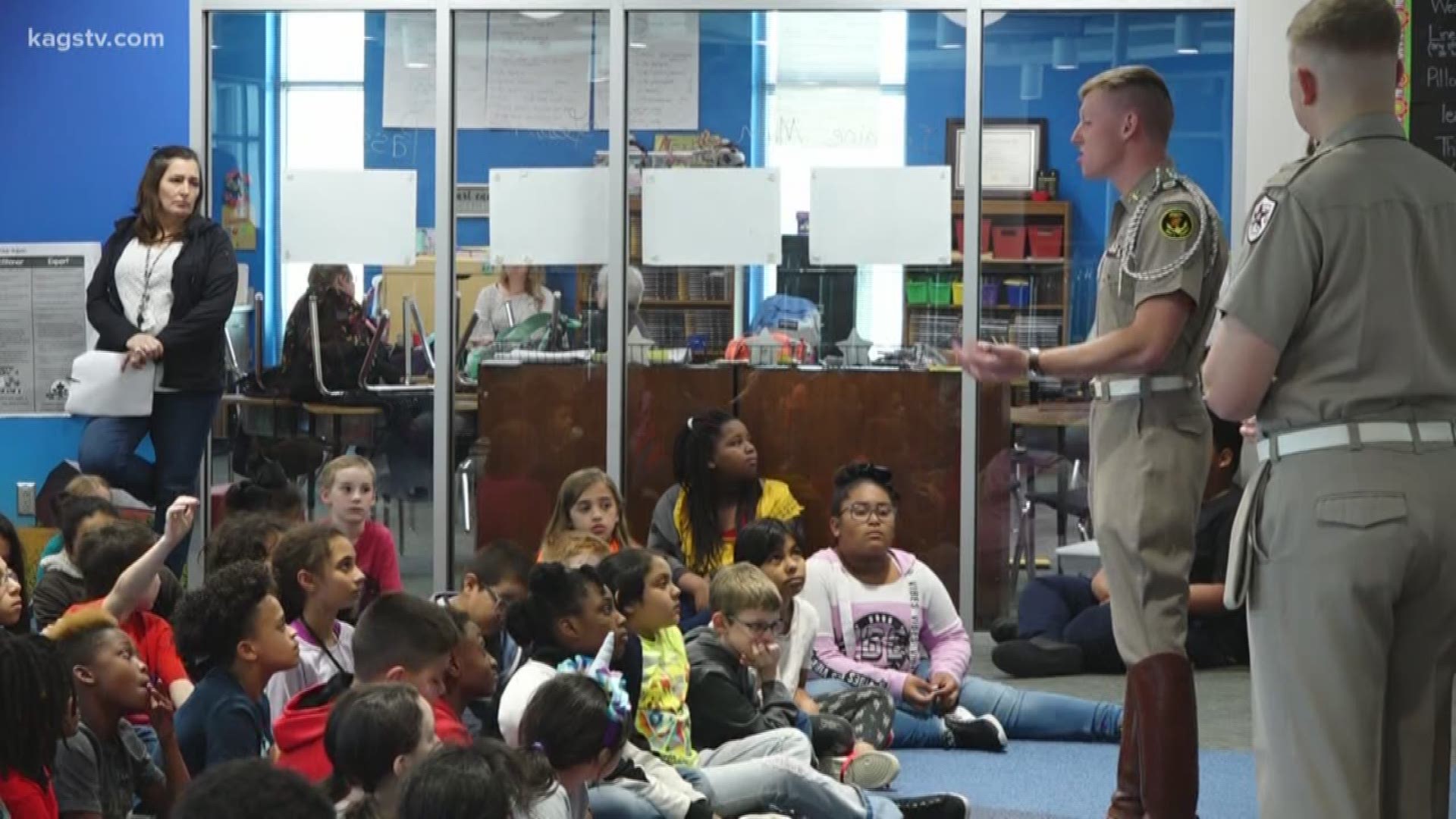 Sul Ross Elementary School fourth graders received a lesson in leadership from the Texas A&M Corps of Cadets.