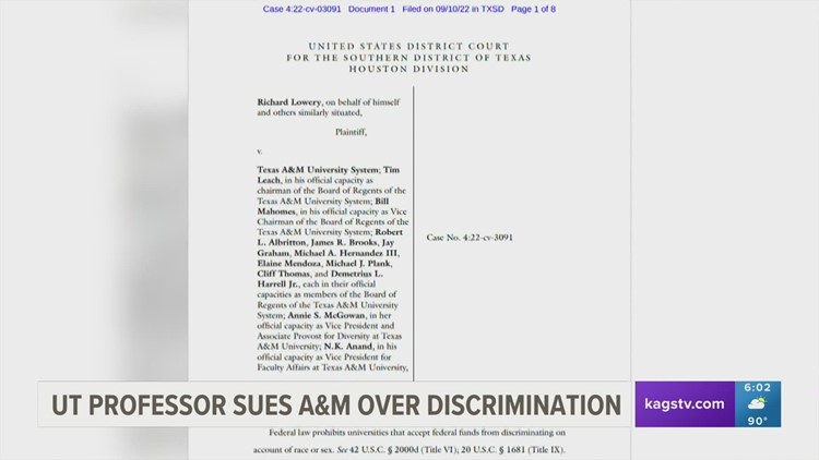 Texas A&M University sued over discrimination claims by UT-Austin professor