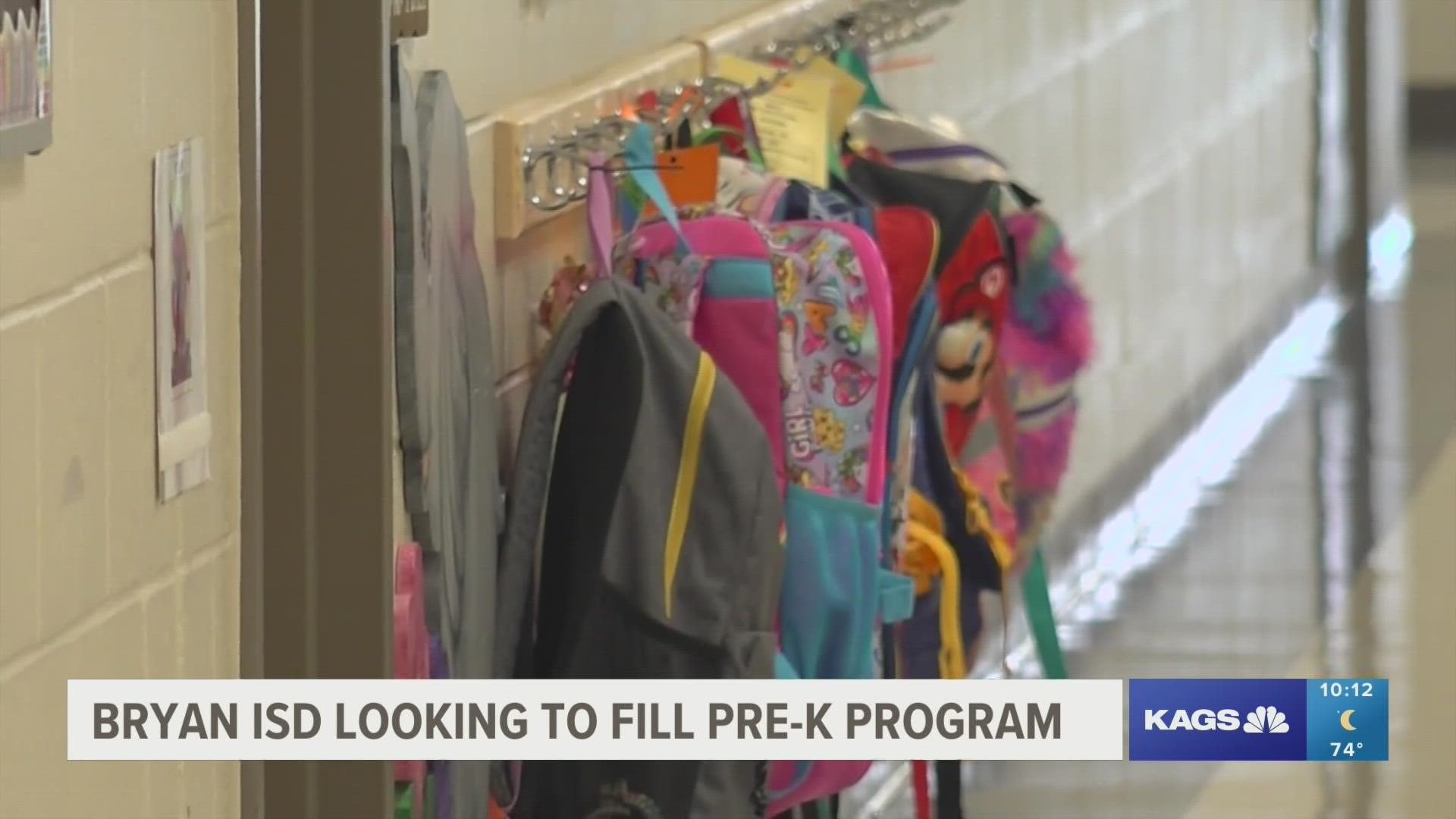 Bryan ISD is looking to fill hundreds of Pre-K student seats while the district still works to mitigate COVID-19's effect in schools.