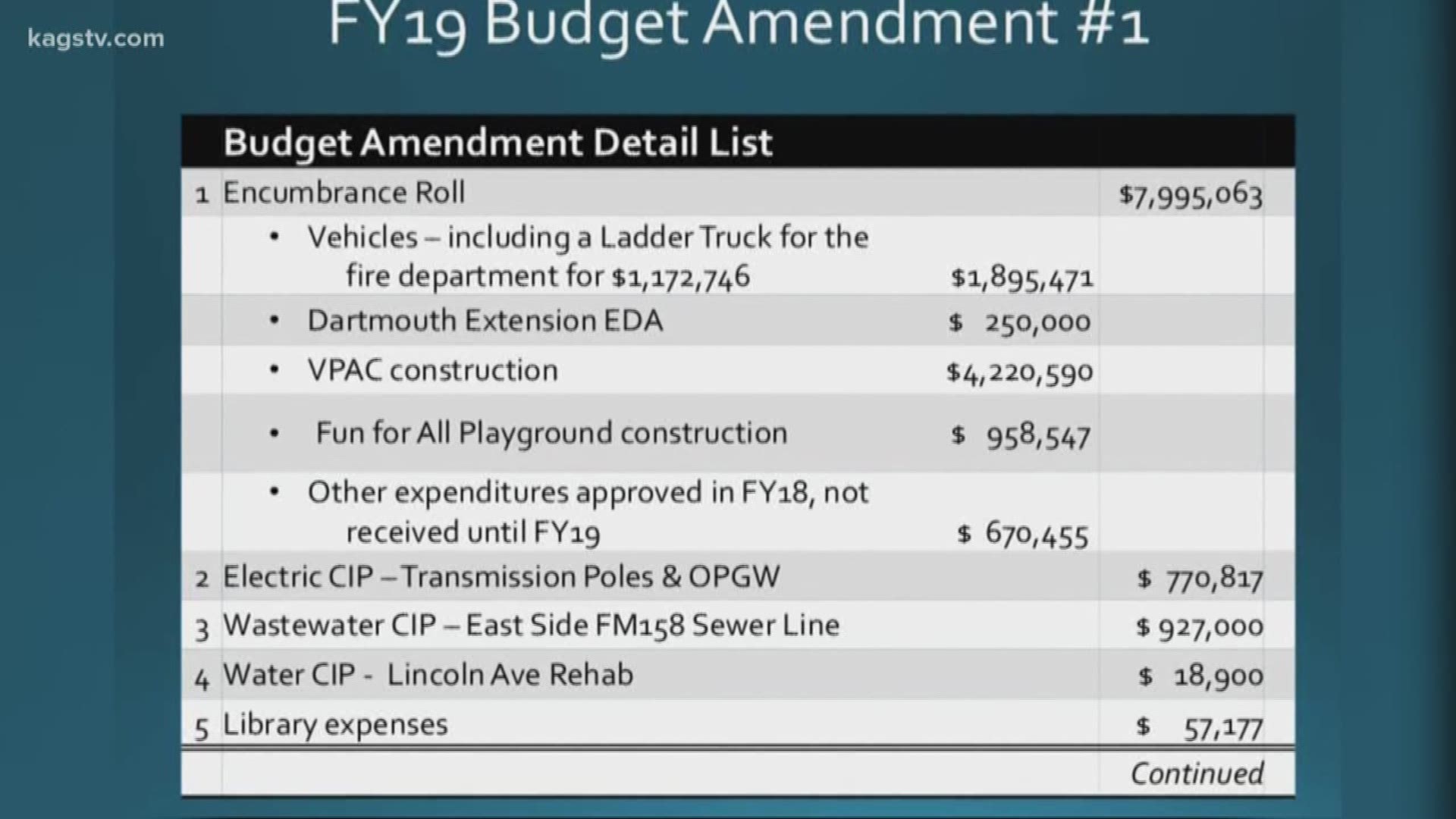 The city council unanimously approved a $13.8 million budget amendment.
