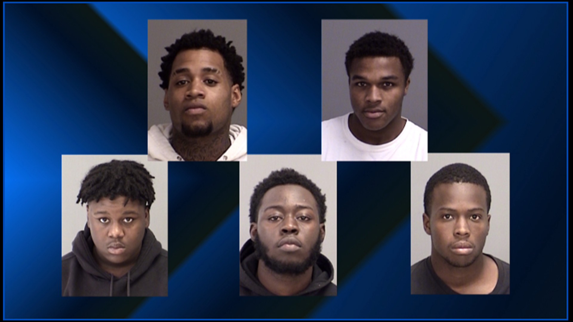 The five men are charged with engaging in organized crime in relation to multiple gun thefts in the area.