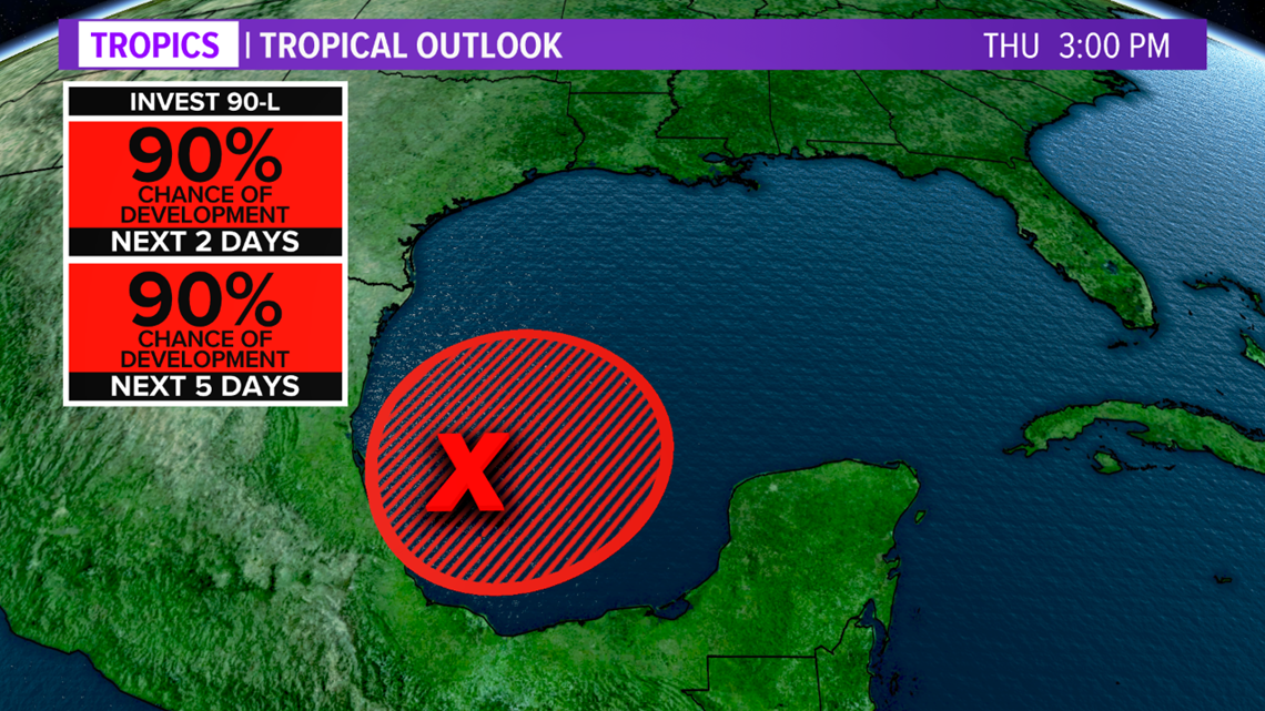 Invest 90L in the Gulf will develop into a tropical system