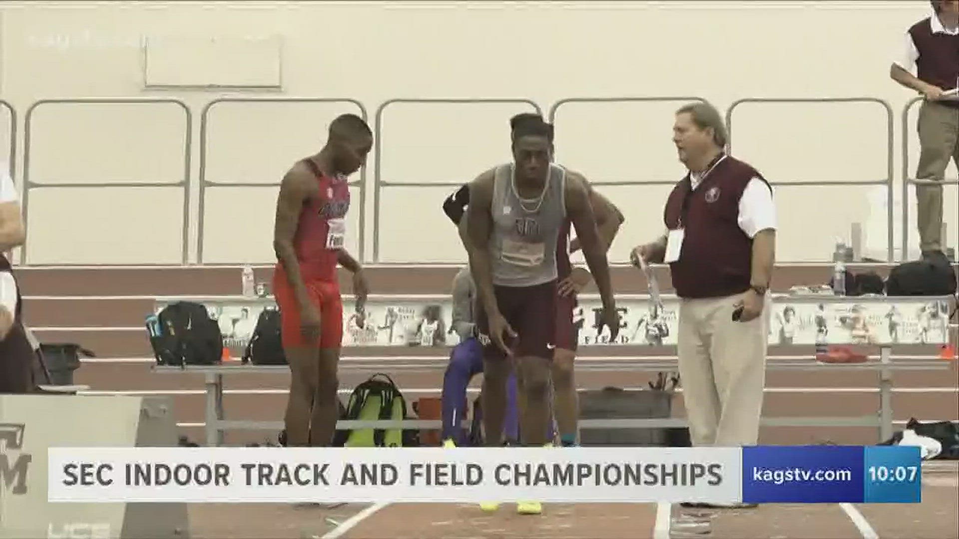 Texas A&M's men are 6th and the women 8th after one day of the SEC Indoor Track and Field Championships.