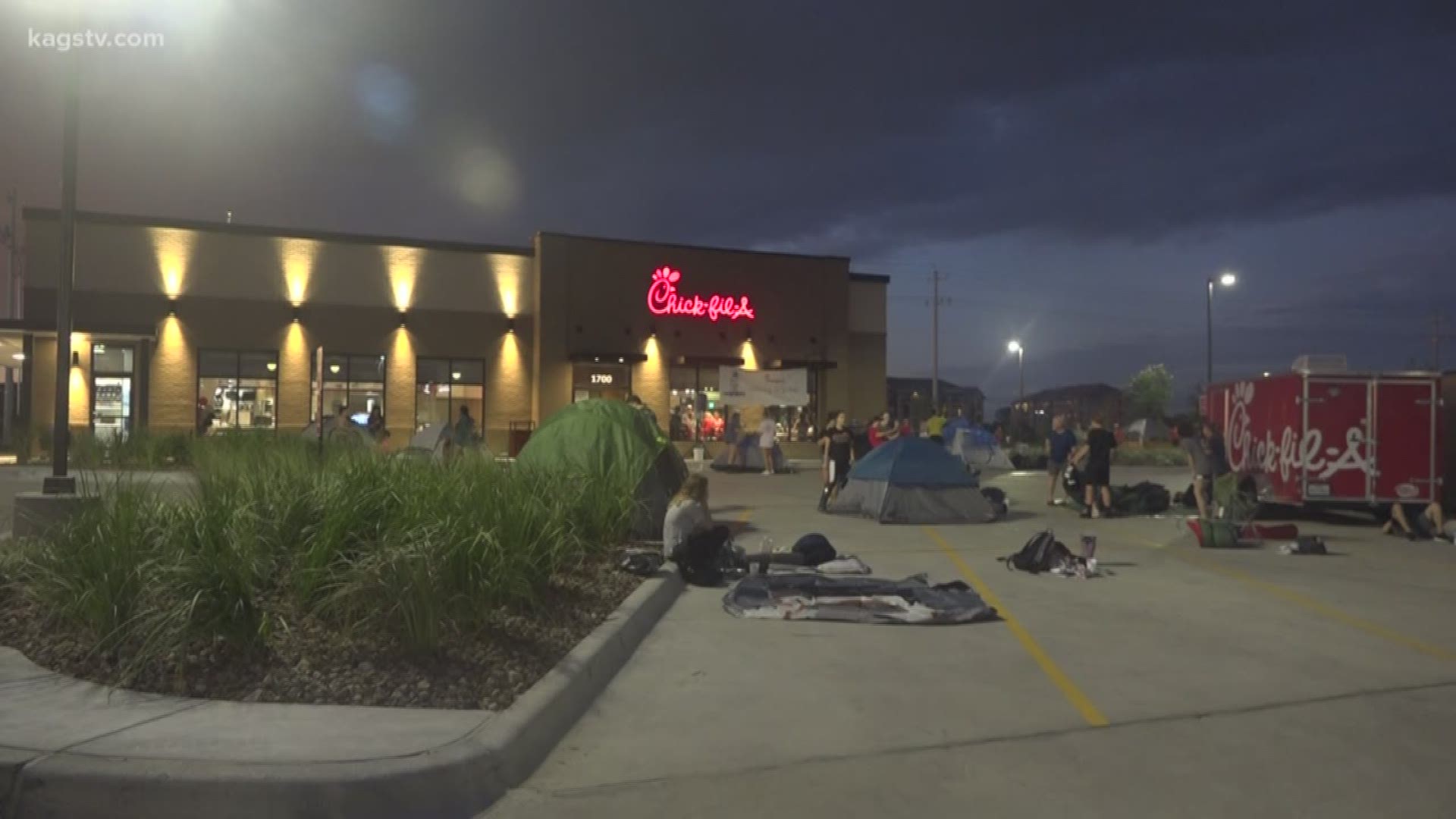 The first 100 people in line are promised Chick-Fil-A for a year.