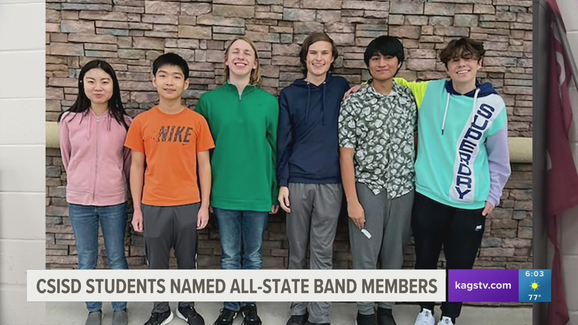 Six band members from CSISD were selected to the All-State band, which is the highest honor a music student can obtain in Texas.