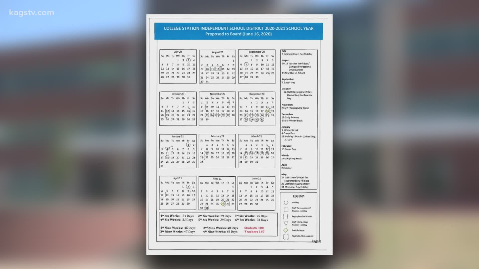 college station isd calendar 2021 2022 College Station Isd Revises 2020 2021 Calendar Kagstv Com college station isd calendar 2021 2022