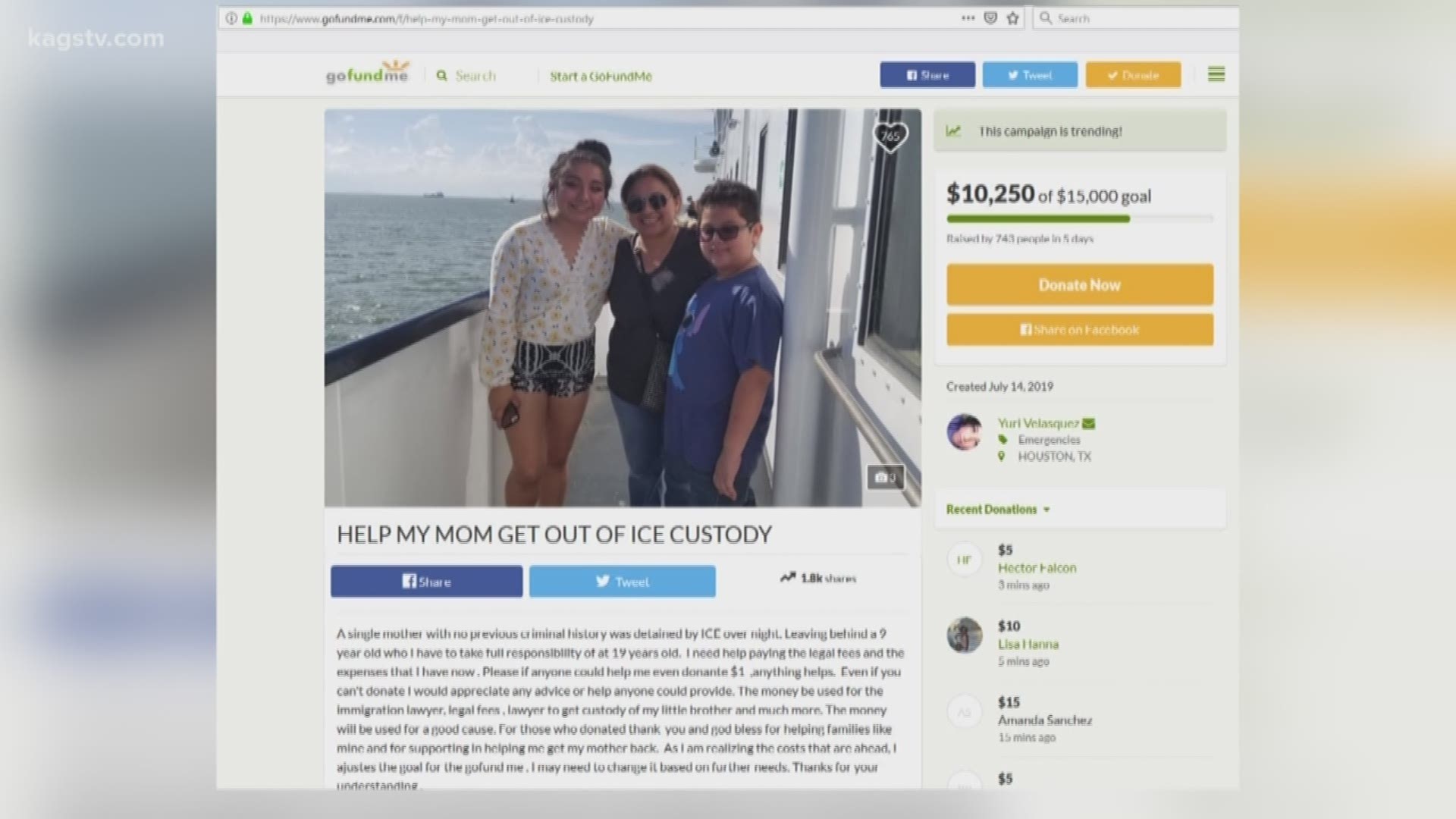 The money donated to the GoFundMe will be used for her mother's legal expenses.