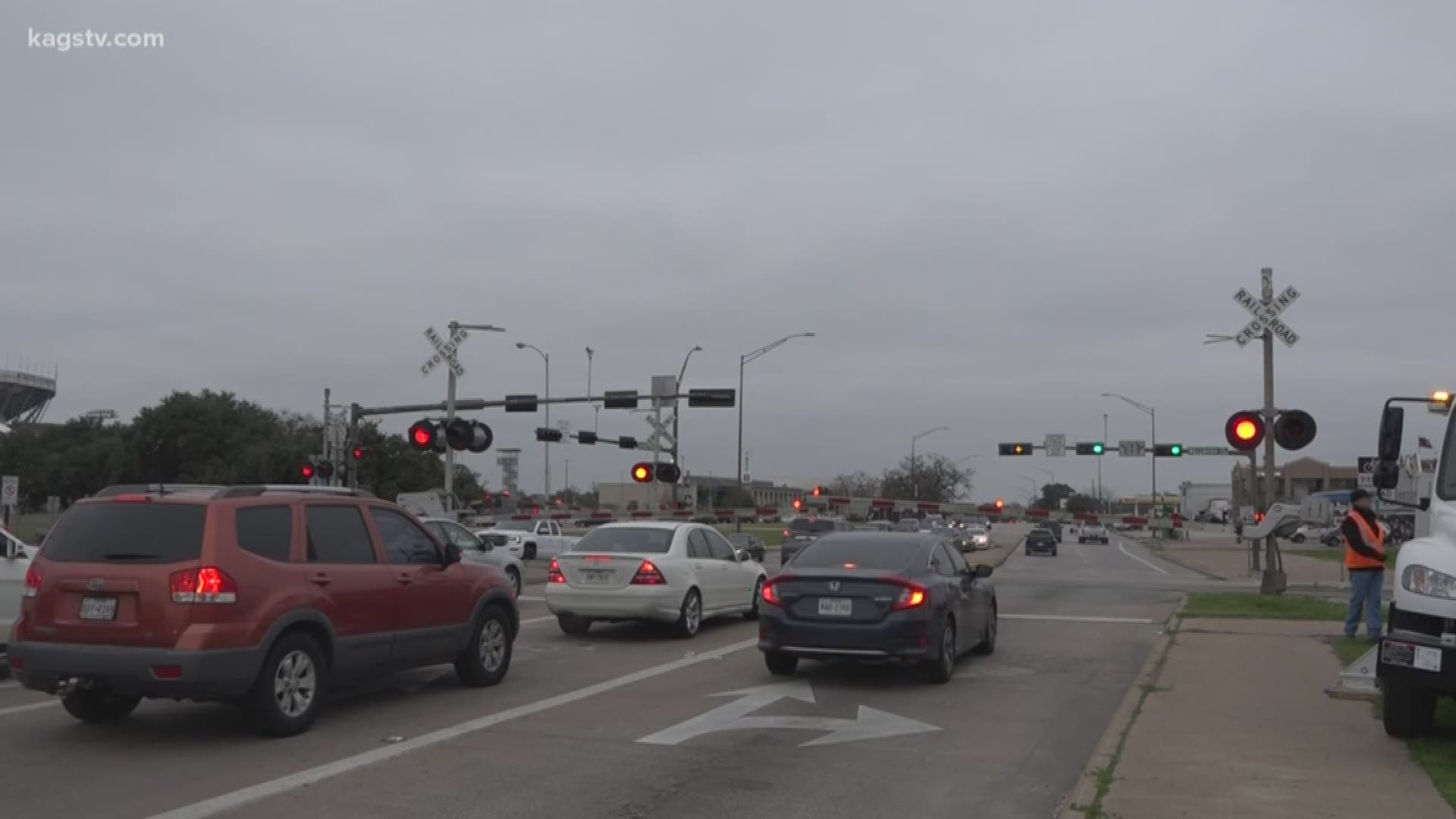 A&M is in the process of putting in technology to substitute for the train horn from the railroad intersections of George Bush Dr. , F&B Rd. and Wellborn Rd.