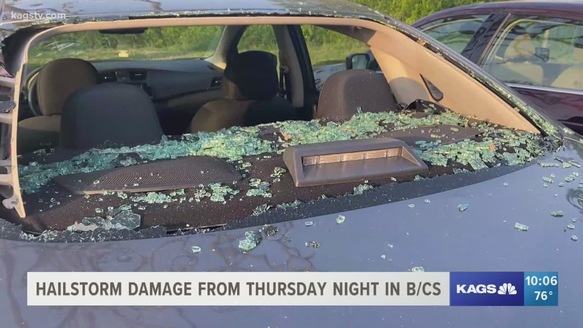 The first hail storm of 2021 hit Bryan/College Station Thursday night leaving devastating damage to cars and buildings everywhere.